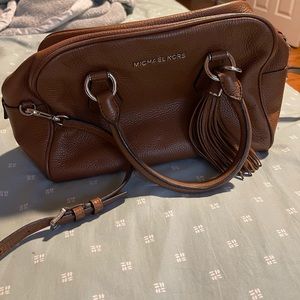 Michael Kors cognac brown leather bag with detachable crossbody strap